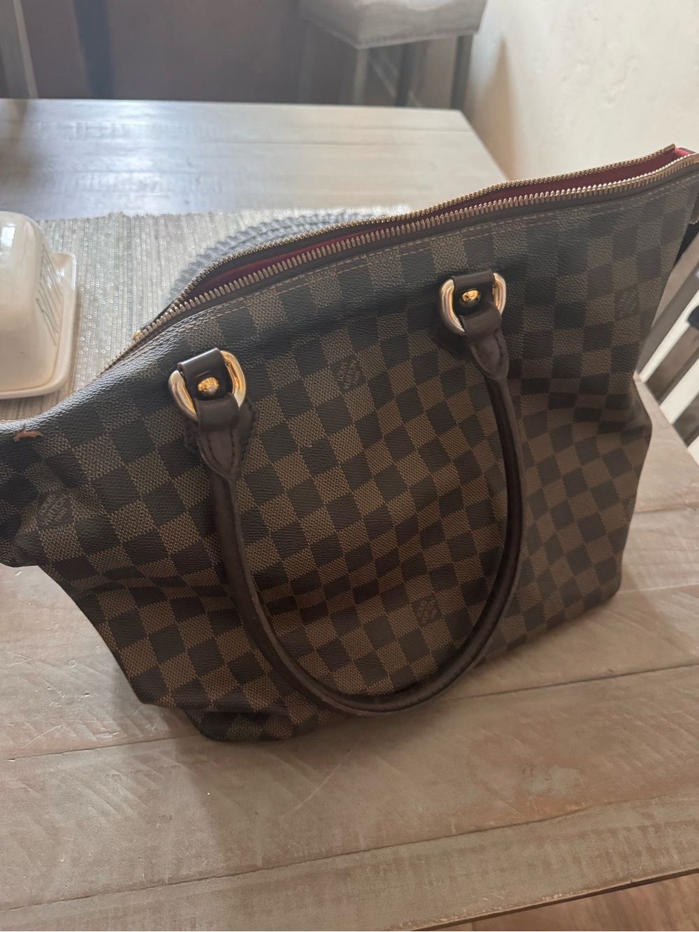 Louis Vuitton Classic Checker-Pattern Women's Tote Bag in Dark Brown